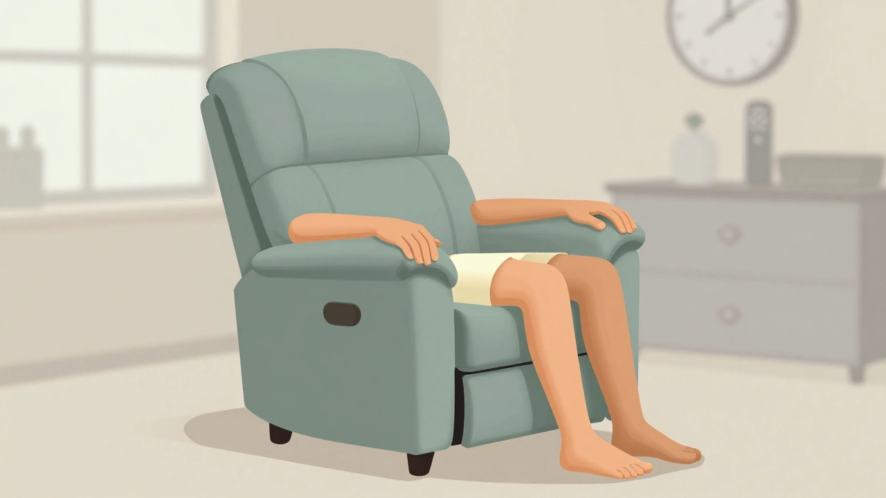 A symbolic recliner designed with hands and a glowing spine, representing support and improved health for seniors.