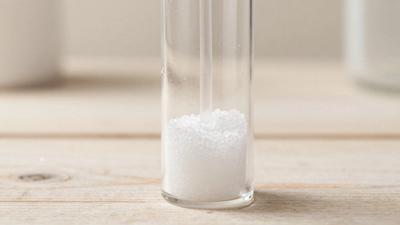Close-up of moisture absorber bottle collecting water from humid air