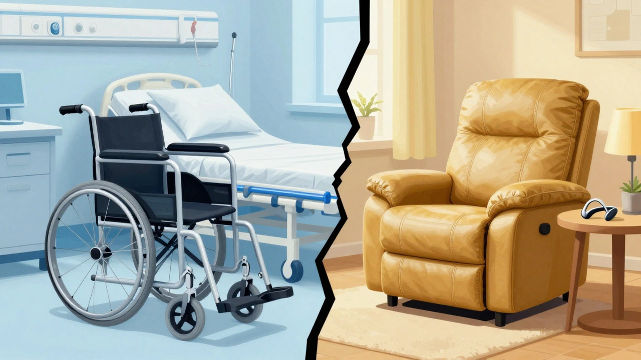 Conceptual image showing the divide between covered medical equipment and uncovered home comfort items