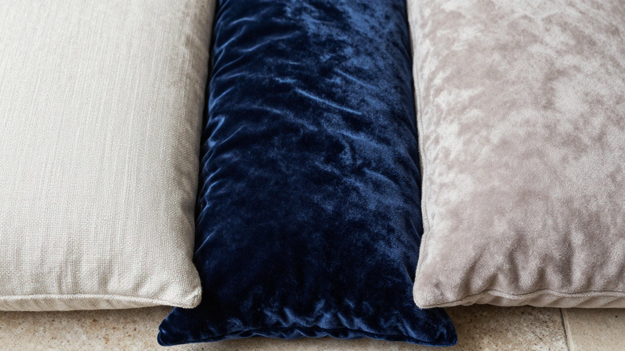 Close-up of linen, velvet, and microfabric textures