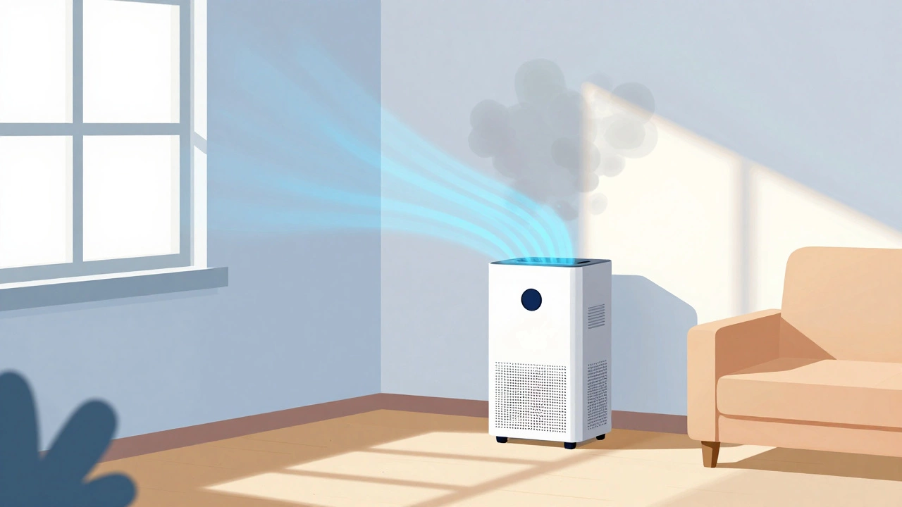 Dehumidifier keeping a living room dry and free from mold growth