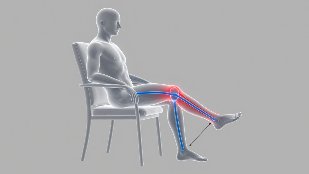 Diagram showing blood flow restriction and nerve pressure from dangling feet in a chair