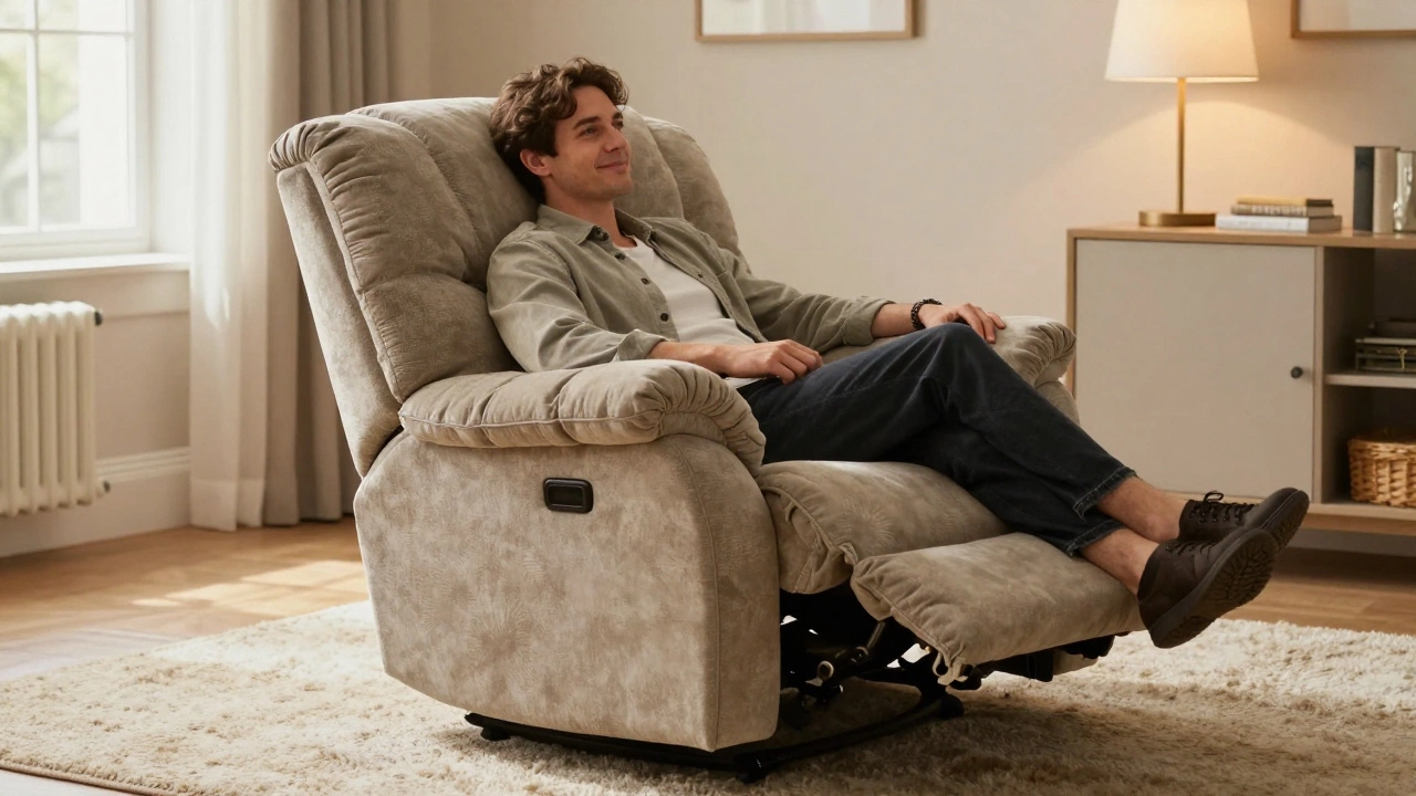 Person relaxing comfortably in a high-quality recliner at home