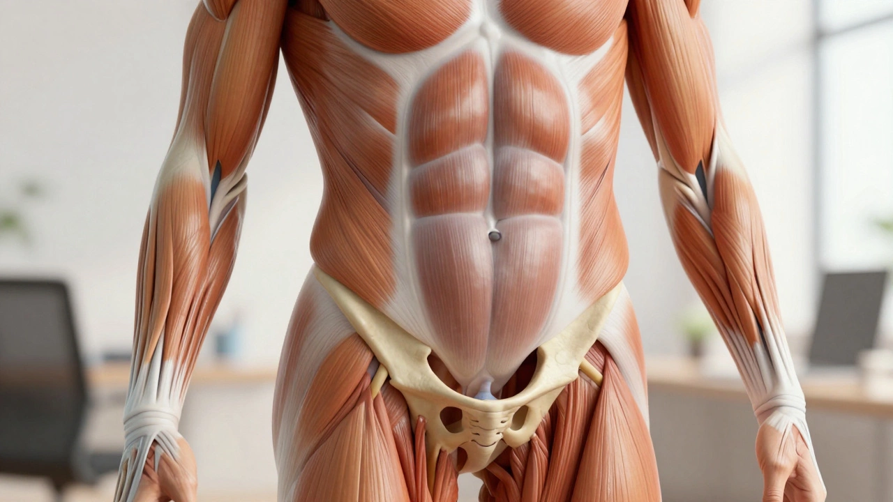 Anatomical view of core muscles and spine alignment