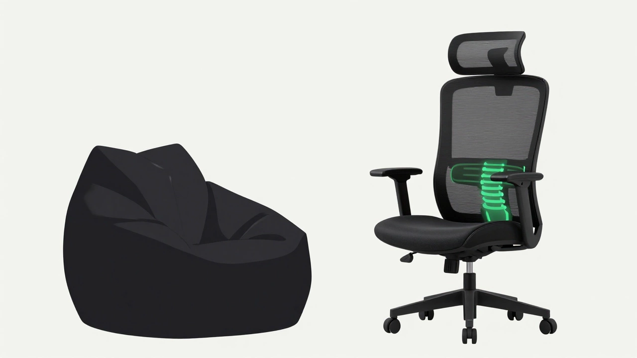 Comparison of bad bean bag posture vs good ergonomic chair