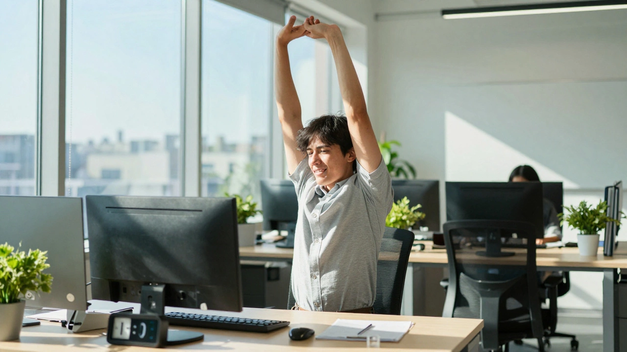 Office worker stretching during a micro-break