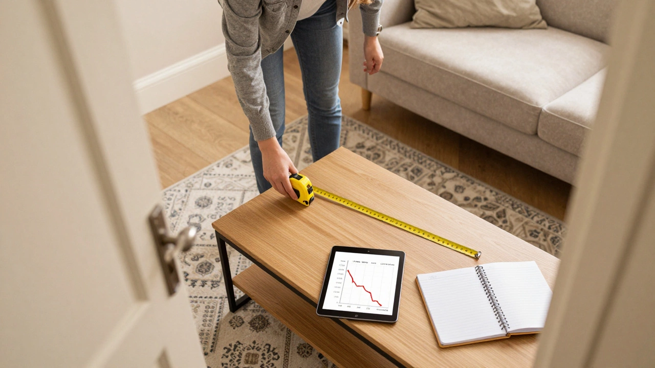 Person measuring a doorway with a tape measure at home