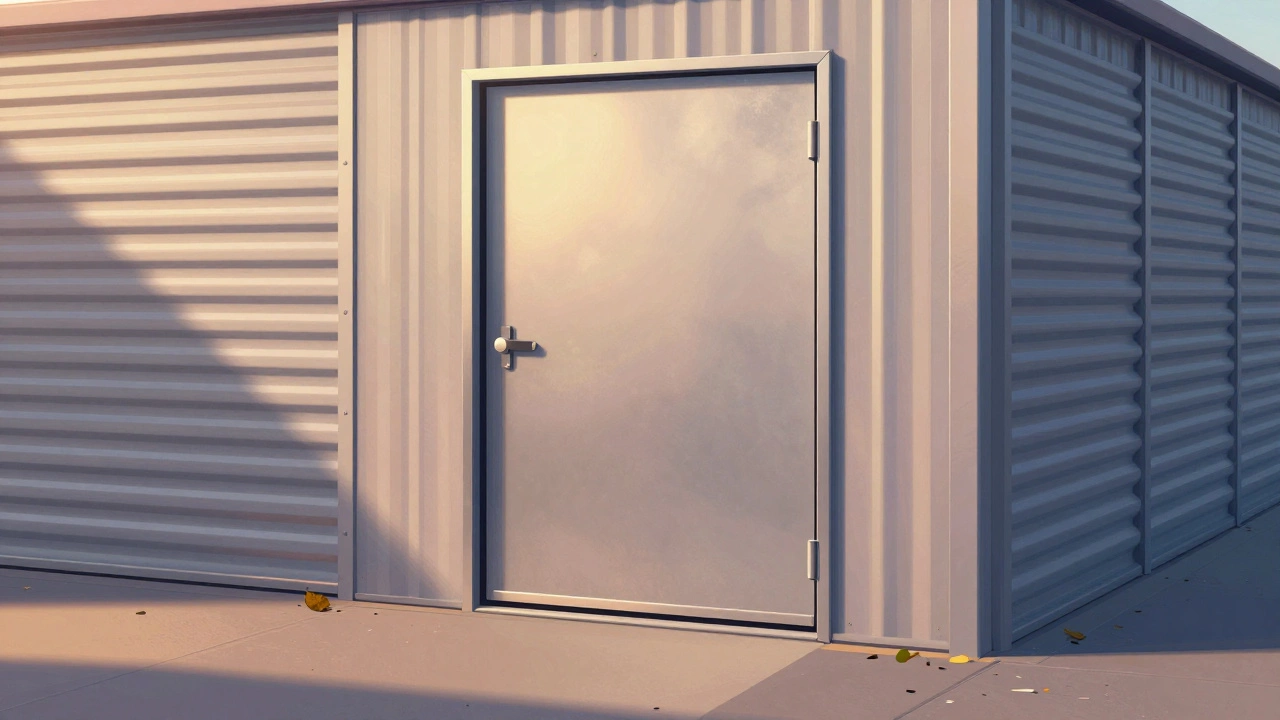 Secure storage unit door with clean perimeter