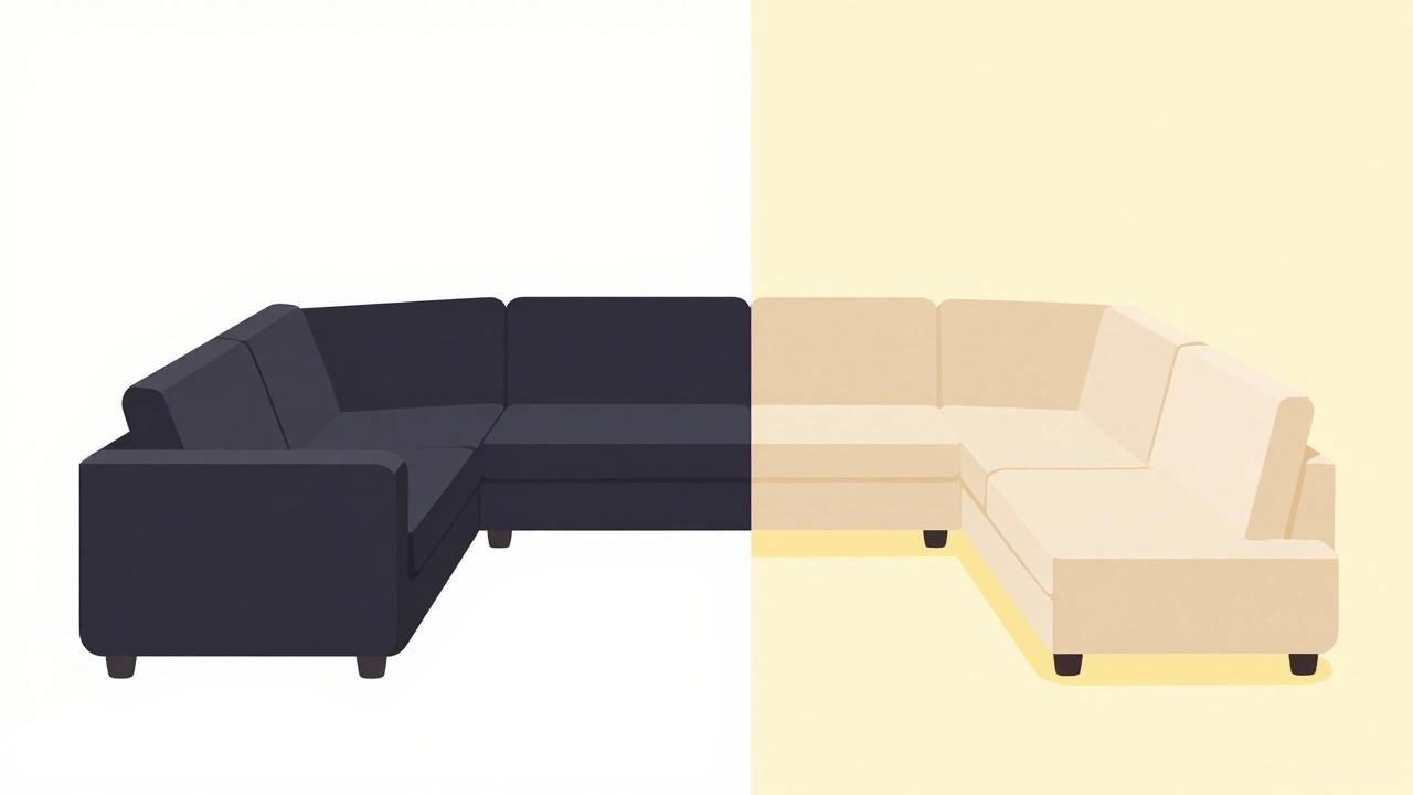 Vector illustration comparing bulky old sectionals to modern modular sofas