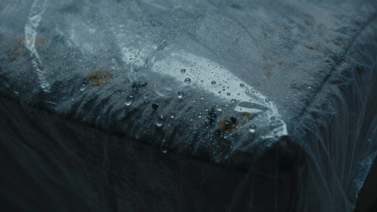 Condensation and mold forming under plastic wrap on fabric