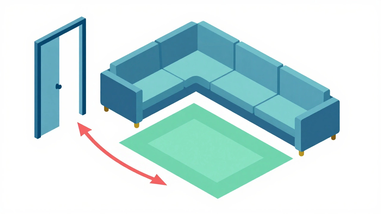 Diagram showing chi energy flow around angled sofa in living room