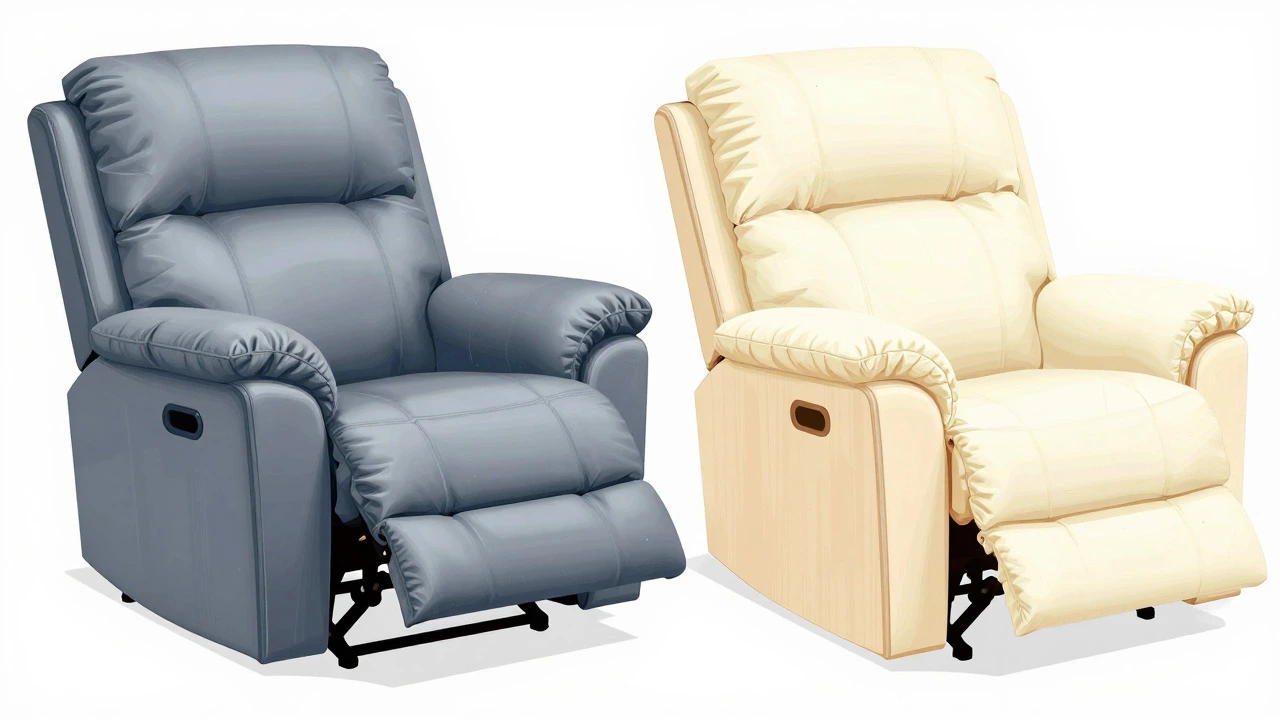 Cross-section illustration comparing steel frame vs wood frame recliner structures