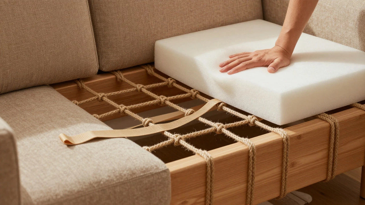 Cutaway view showing sofa webbing and high-density foam support