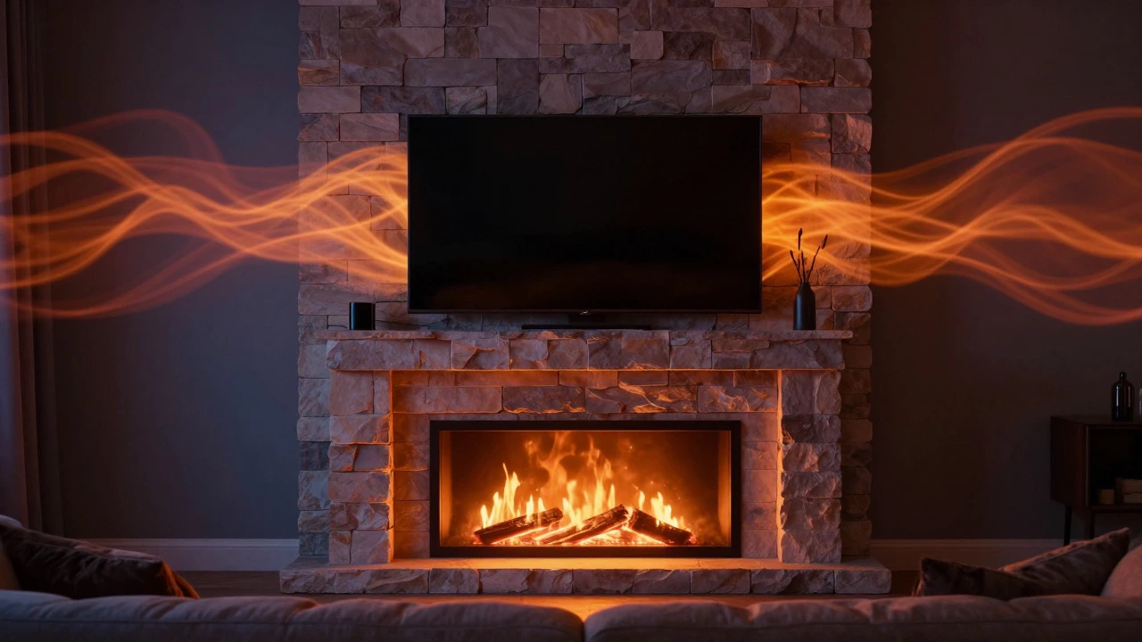 TV above fireplace with visual heat distortion
