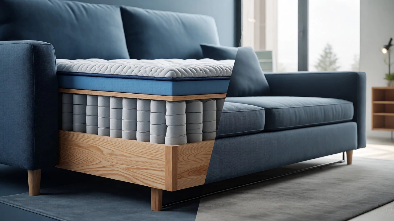 Cross-section view of a high-quality hybrid sofa bed mattress